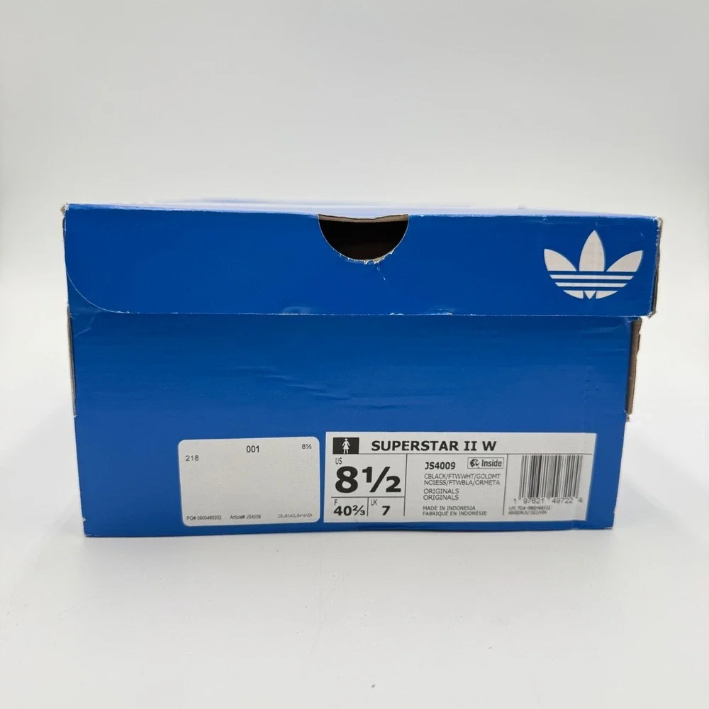 Adidas Superstar II Women's Size 8.5 Core Black/White/Gold – JS4009 Sneakers NEW